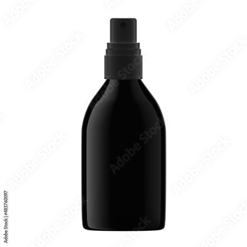 Round Black Plastic Bottle Cosmetic with Mist Spray Isolated