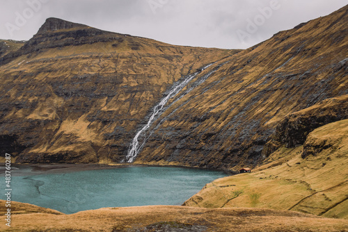 Saksun Waterfall into Sea
