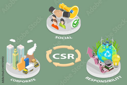 3D Isometric Flat Vector Conceptual Illustration of CSR: Corporate Social Responsibility, Business Development Strategy