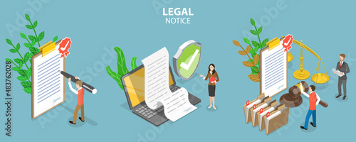 3D Isometric Flat Vector Conceptual Illustration of Legal Notice, Document Proofreading, Business Contract Signing