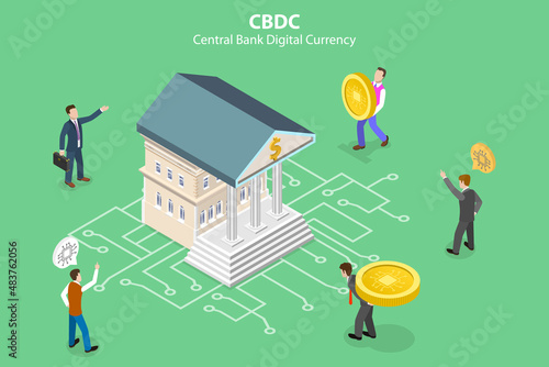 3D Isometric Flat Vector Conceptual Illustration of CBDC - Central Bank Digital Currency, Online Internet Banking