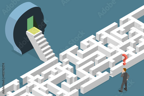 3D Isometric Flat Vector Conceptual Illustration of Psychoanalysis and Psychotherapy, Mindfulness and Self-analysis