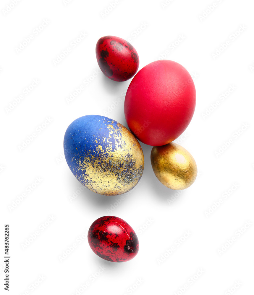 Stylish Easter eggs on white background Stylish Easter eggs on white background