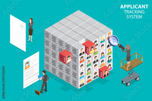3D Isometric Flat Vector Conceptual Illustration of Applicant Tracking System, Human Resources Management