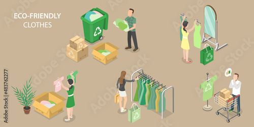 3D Isometric Flat Vector Conceptual Illustration of Eco-friendly Clothes, Sustainable Fashion, Ethical Clothing Production photo