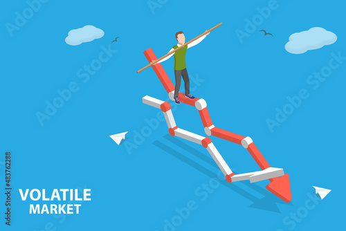 3D Isometric Flat Vector Conceptual Illustration of Investing In A Volatile Market, Risky Stock Business