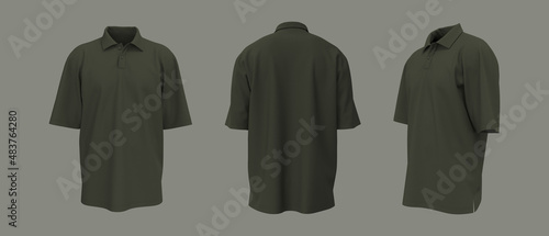 Fotografie Oversized collared shirt mockup, front, side and back views, tee design presenta