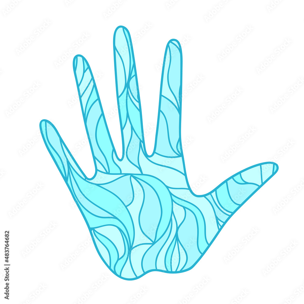 Hand with abstract patterns on isolation background. Design for spiritual relaxation for adults. Zen art. Doodle for banners, posters, t-shirts and textiles Hand with abstract patterns on isolation background. Design for spiritual relaxation for adults. Zen art. Doodle for banners, posters, t-shirts and textiles