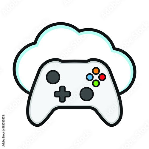 Cloud with gamepad controller isolate on white background. Streaming platform icon. Flat graphic design style. Vector Illustration logo.