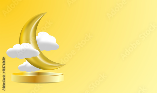 3d golden moon and clouds illustration design template, good for brochures, billboards, promotions, covers, ramadan themed etc.
