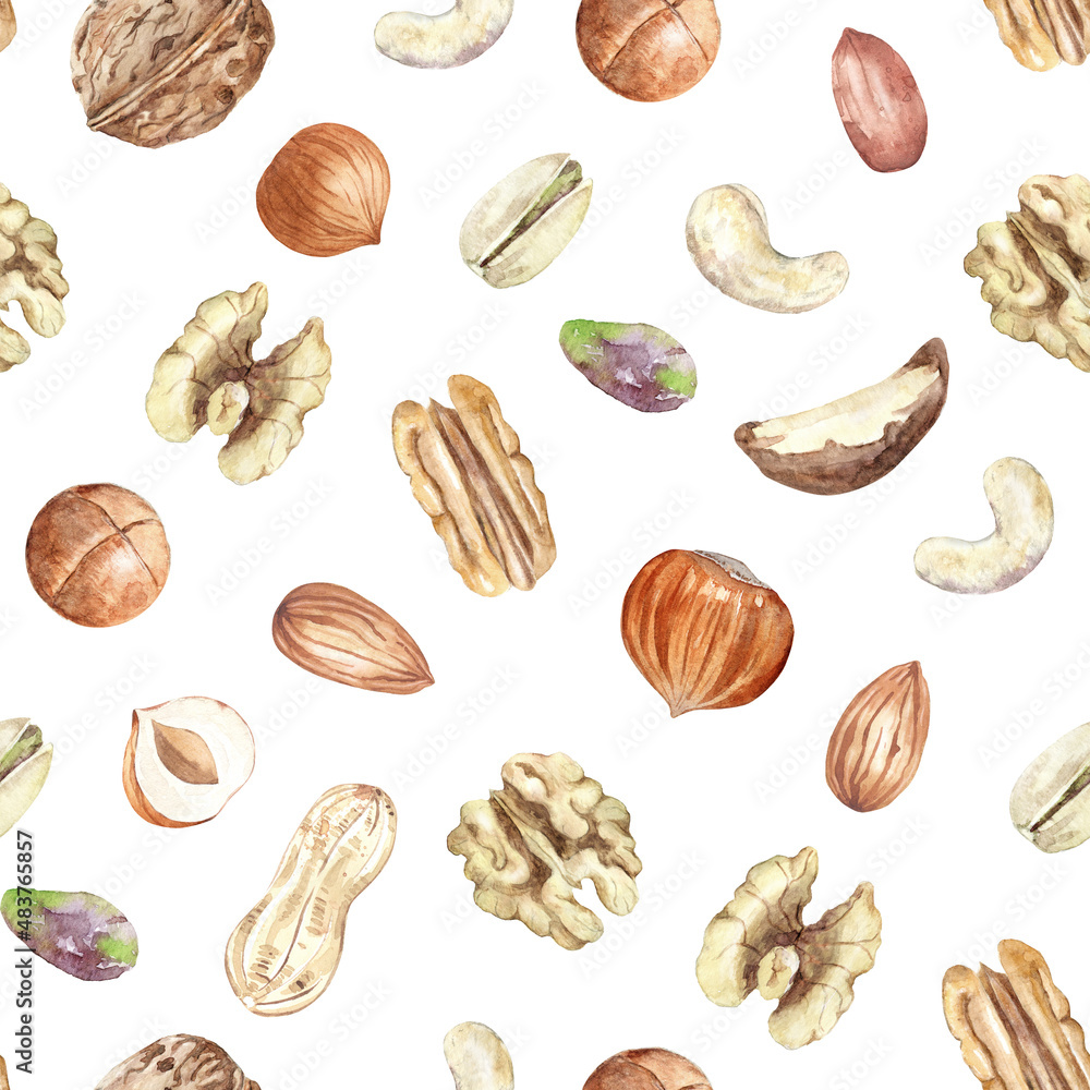 Seamless pattern with watercolor nuts Seamless pattern with watercolor nuts