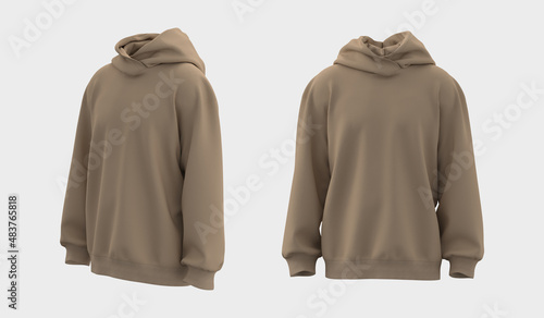 Blank hooded sweatshirt mockup in front and side views, 3d rendering, 3d illustration © ayun