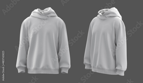 Blank hooded sweatshirt mockup in front and side views, 3d rendering, 3d illustration photo