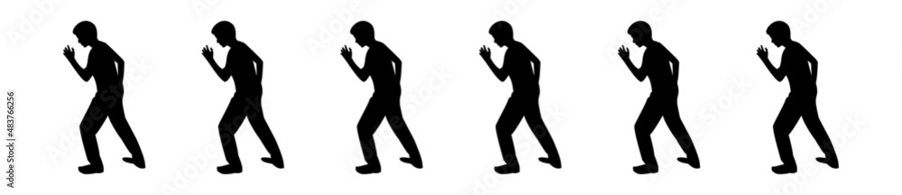 Set of silhouettes of running male kid 