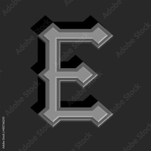 Gothic letter E logo 3d monogram  grey old alphabet identity initial calligraphic symbol.