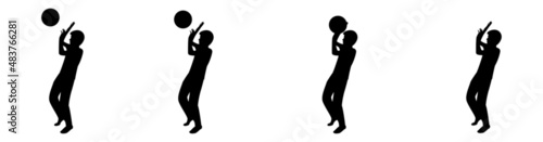 Set of silhouettes of male kid throwing a ball in different positions
