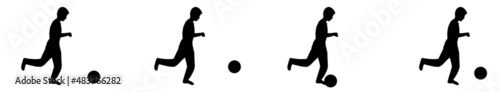 Set of silhouettes of male kid playing football / soccer