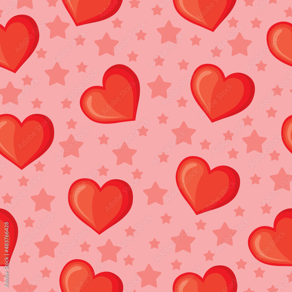 Cartoon cute hearts and stars pattern seamless for Valentines day