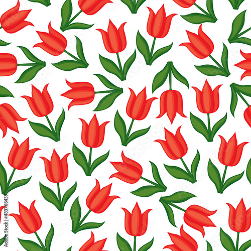 Cartoon tulips flowers pattern seamless