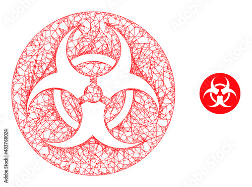 Vector wire frame bio-hazard icon. Wire frame flat net geometric image based on bio-hazard icon, made with crossing lines.