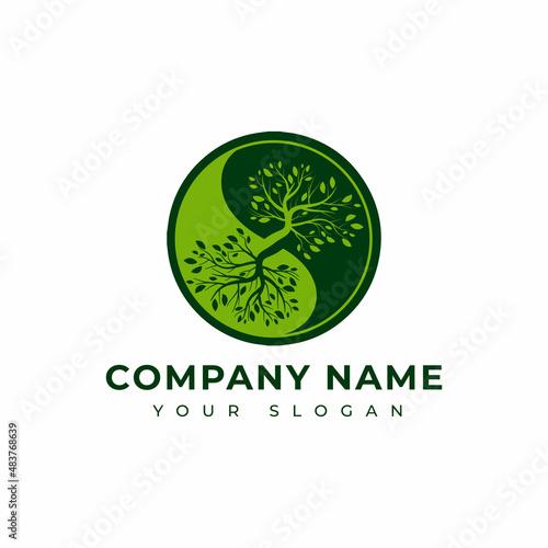 yin yang tree logo vector design template