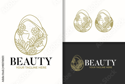 beauty line art woman hijab natural logo template