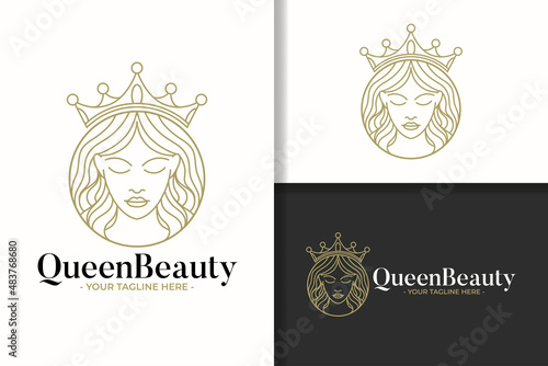 beauty line art queen logo template