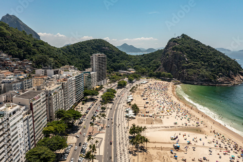 Copacabana beach. Leme district. Fort Duque de Caxias at the top of the hill. photo