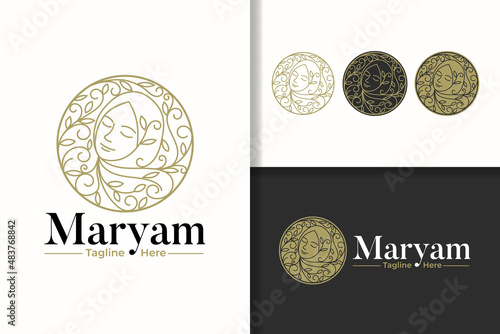 beauty hijab natural line art circle logo