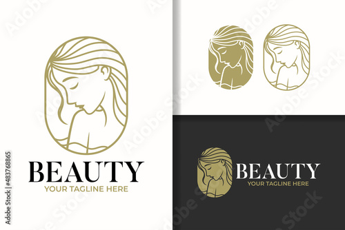 beauty woman silhouette line art logo