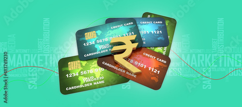 3d rendering  credit or debit card with indian rupee
