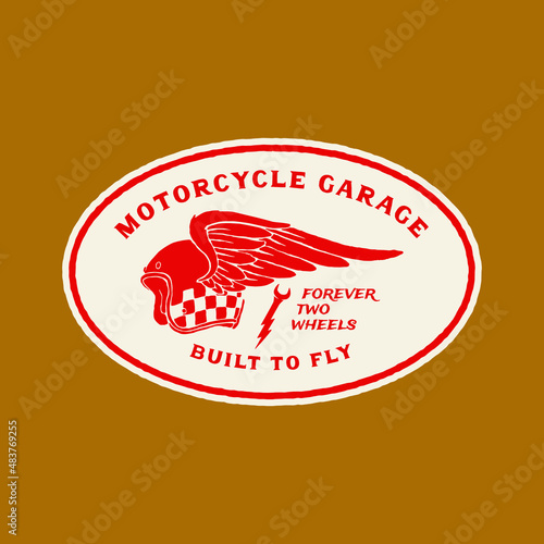 Fototapete Handmade Vector Vintage Motorcycle Garage Logo Badge