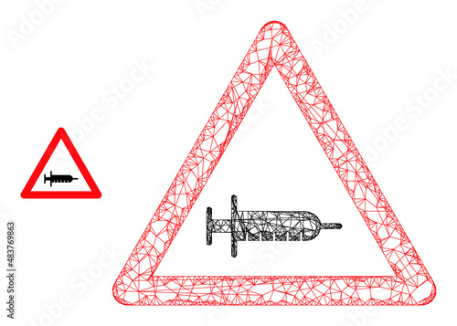 Vector wire frame vaccine warning icon. Wire frame 2d network abstract symbol based on vaccine warning icon, generated with crossed lines.