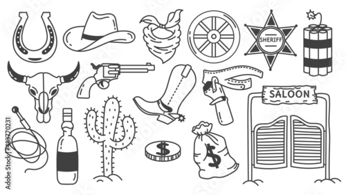 Foto A set of wild west doodle elements