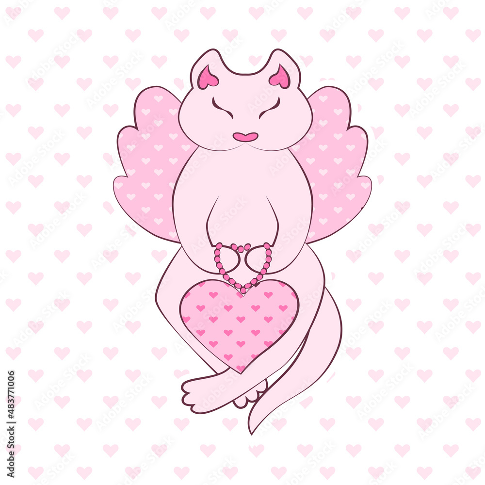 cupid cat on white background. vector illustration cupid cat on white background. vector illustration