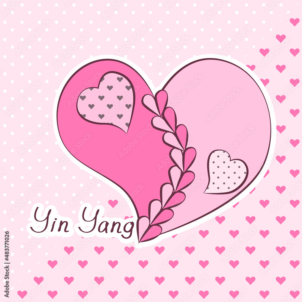yin yang on pink background. vector illustration