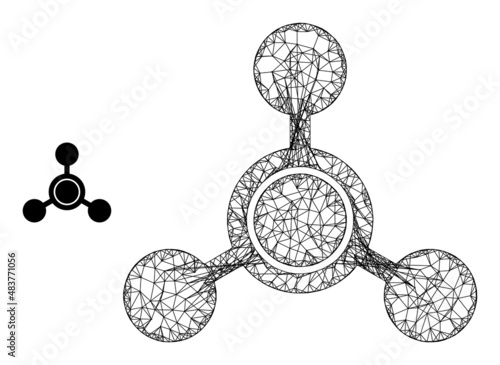 Vector wire frame methane molecule icon. Wire carcass flat network abstract symbol based on methane molecule icon, made from crossed lines.