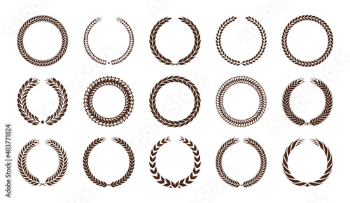 Cereal crops wreaths collection. Wheat, oat, rye and barley icons