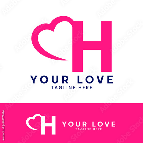 H letter logo with heart icon, valentines day concept