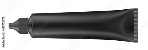 Vector illustration of cream or toothpaste tube. Ointment. Salve. Glue tube. Oil paint. Black tube	
