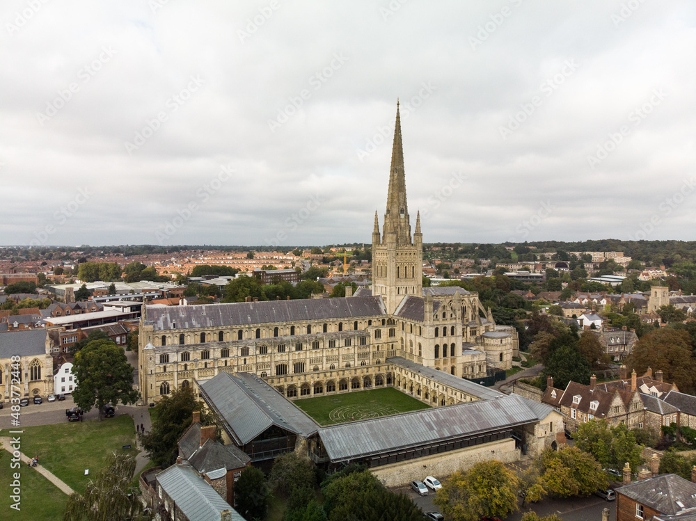 Aerial shot of Norwich Cathedral