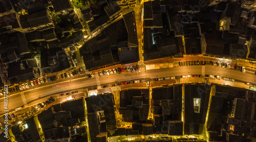 Aerial View of Modica City Centre at Night, Ragusa, Sicily, Italy, Europe