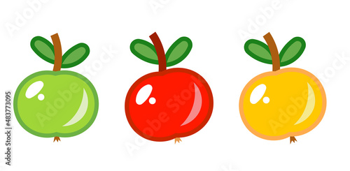 Fototapeta Naklejka Na Ścianę i Meble -  Apple fruit vector drawing set for childish coloring sheets, books. Yellow, green, red colored fruit
