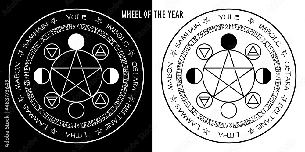 Wheel of the year vector illustration of pagan equinox holidays imbolc