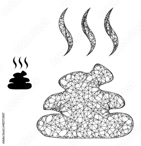 Vector wire frame shit smell icon. Wire frame flat network geometric image based on shit smell icon, created with intersected lines.