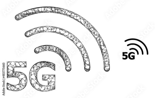 Vector net 5G internet icon. Crossed frame 2d network geometric image based on 5G internet icon, created with crossed lines.