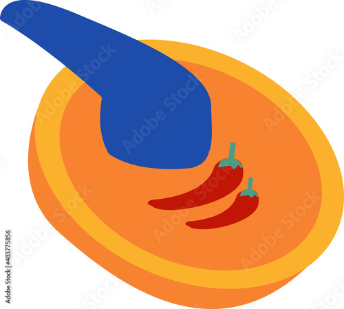 Vector of a mortar, pestle and red chili icon