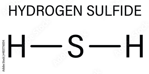 Hydrogen sulfide H2S molecule. Toxic gas with characteristic odor of rotten eggs. Skeletal formula.