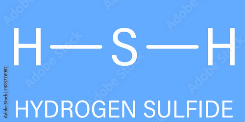 Hydrogen sulfide H2S molecule. Toxic gas with characteristic odor of rotten eggs. Skeletal formula.