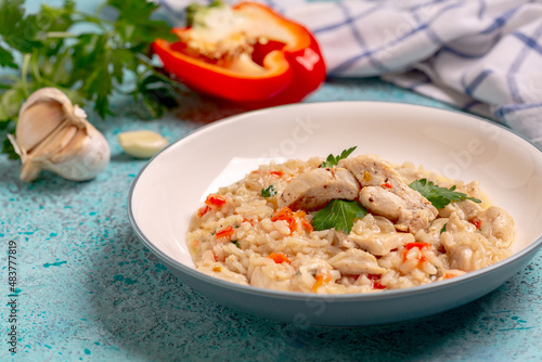 Risotto with chicken.